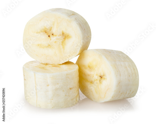 sliced bananas isolated on white background with clipping path and shadow