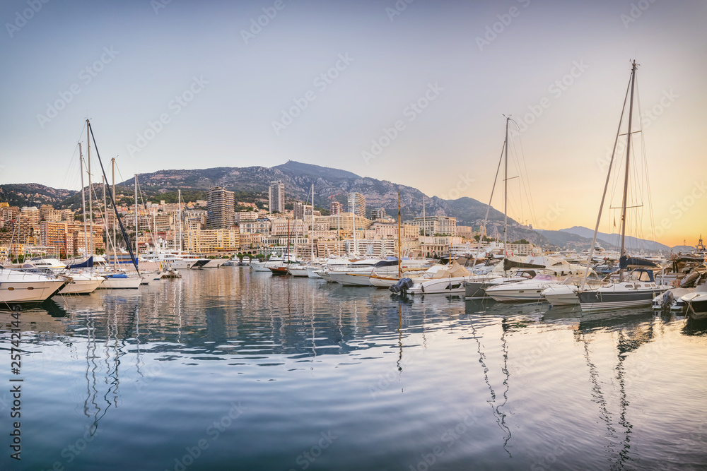 Morning panorama of port Hercule in Monaco