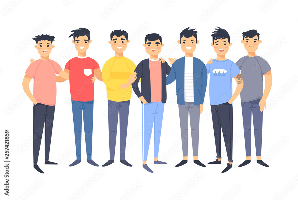 Set of a group of different asian american men. Cartoon style characters. Vector illustration people Set of a group of different asian american men. Cartoon style characters. Vector illustration people
