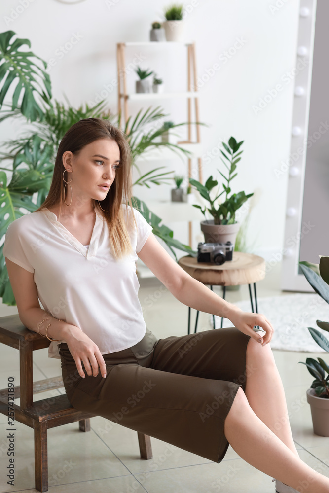 Portrait of beautiful woman indoors Portrait of beautiful woman indoors