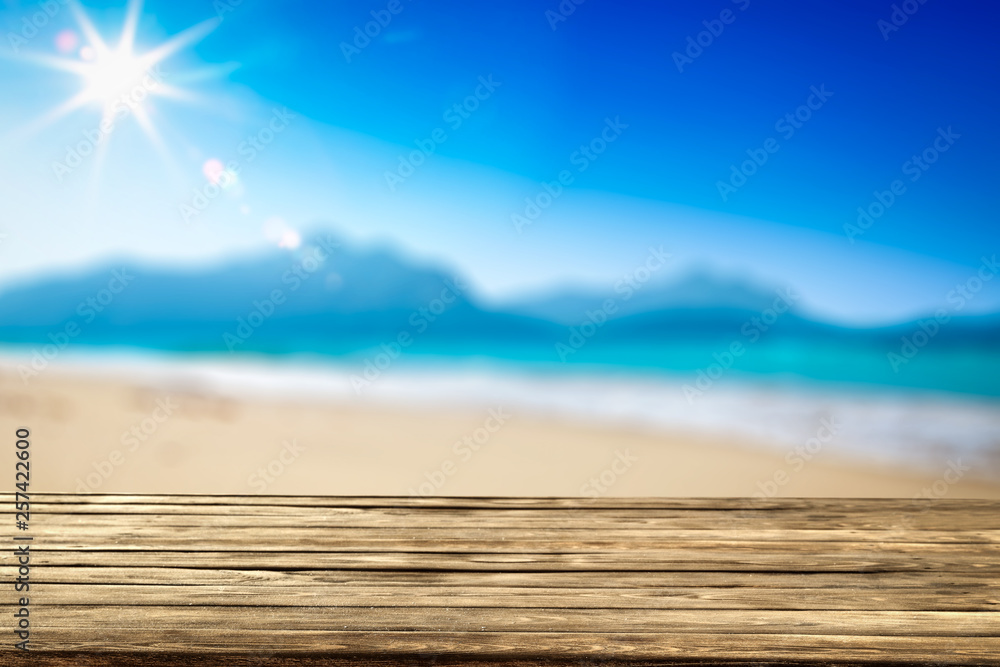Desk of free space and summer sea landscape Desk of free space and summer sea landscape