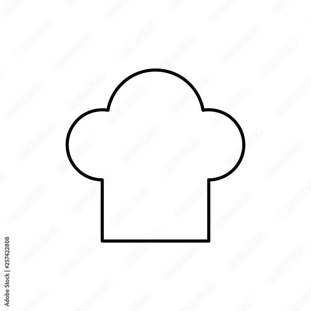 Flat line monochrome chef hat illustration for web sites and apps. Minimal simple black and white chef hat illustration. Isolated vector black chef hat illustration on white background. Flat line monochrome chef hat illustration for web sites and apps. Minimal simple black and white chef hat illustration. Isolated vector black chef hat illustration on white background.
