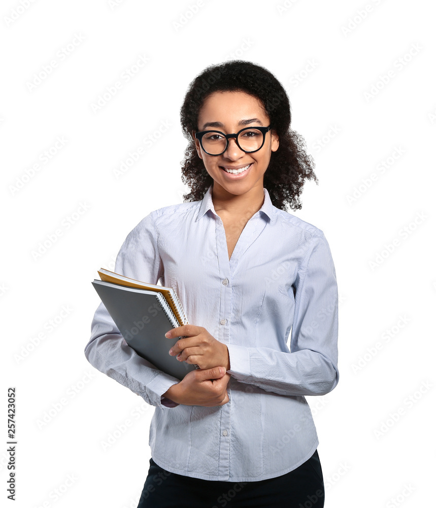 African-American teacher on white background African-American teacher on white background