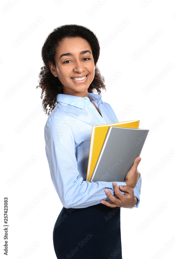 African-American teacher on white background African-American teacher on white background