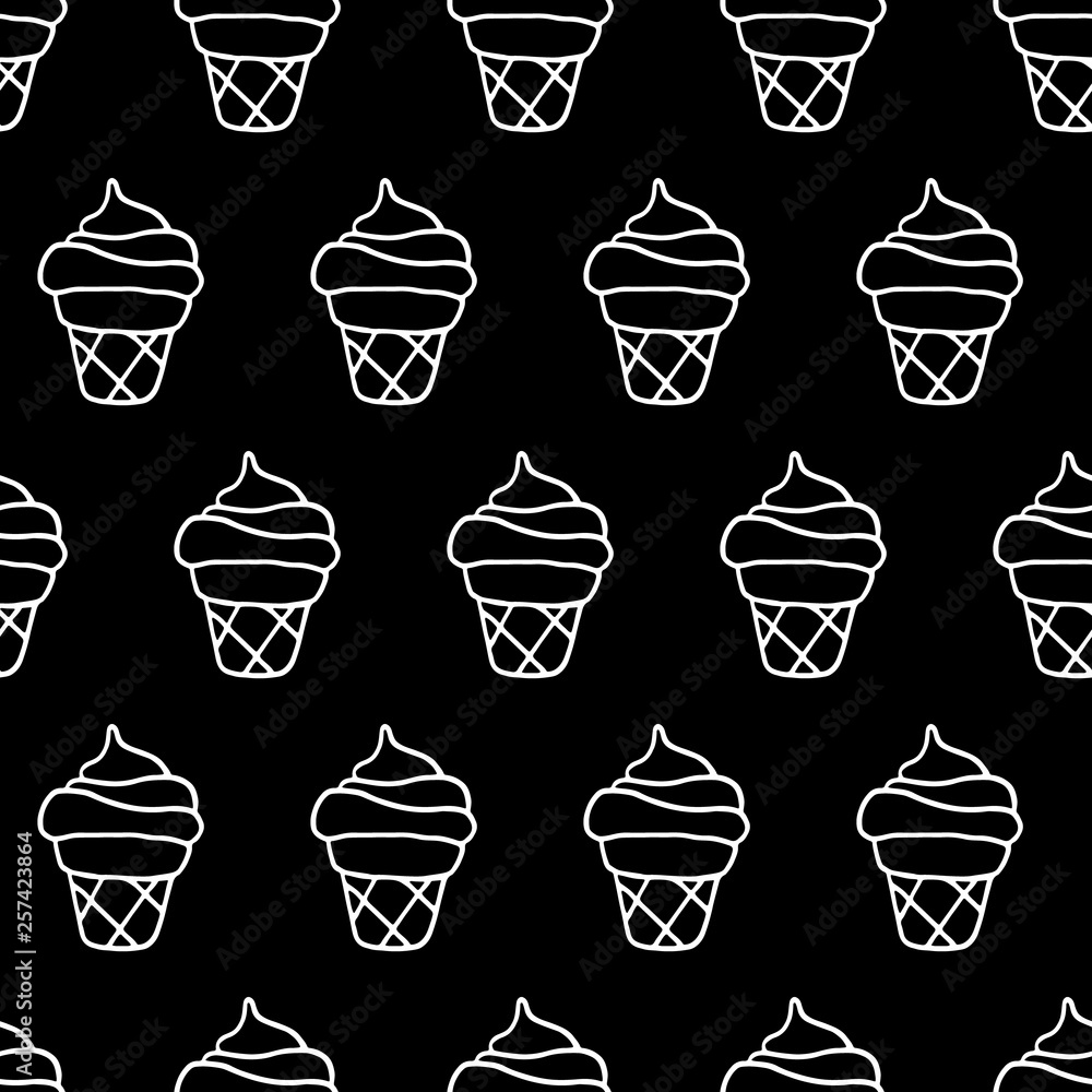 Sweet ice cream pattern with hand drawn ink ice cream. Cute vector