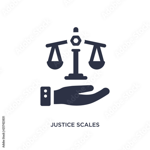justice scales in hand icon on white background. Simple element illustration from law and justice concept.