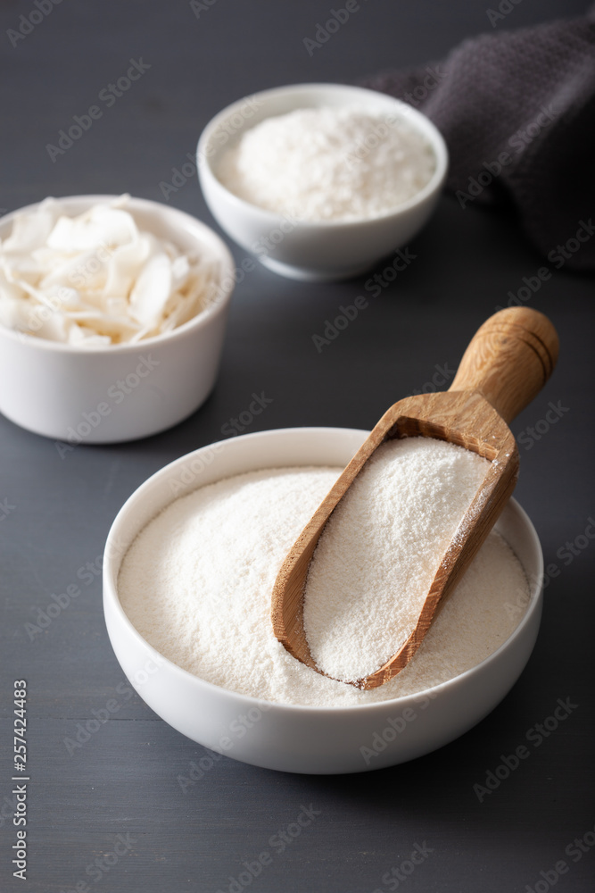 coconut flour and flakes healthy ingredient for keto paleo diet