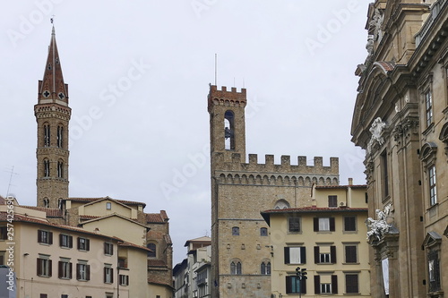 Bell tower of Badia Fiorentina and Bargello palace, Florence, Italy