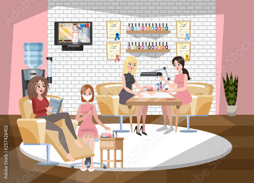 Manicure and pedicure salon interior. Woman sitting
