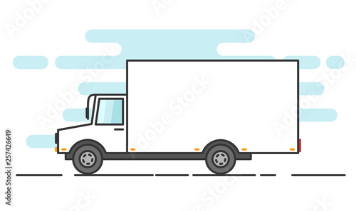 white truck on the road, flat design, moving service