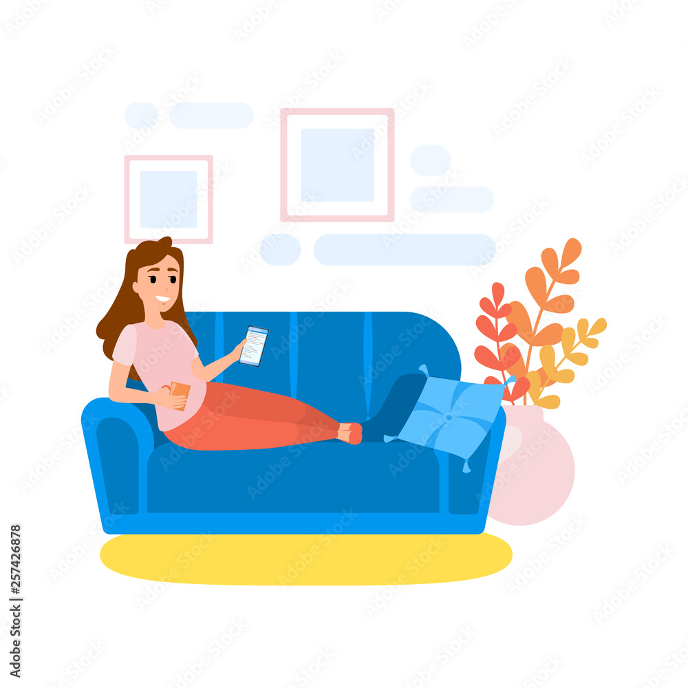 Obraz premium Woman lying on the couch and chatting