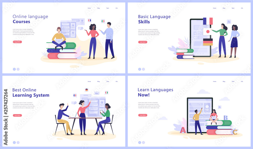 Online language courses concept web banner set