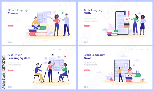 Online language courses concept web banner set