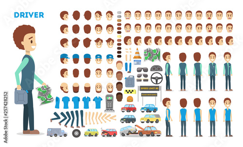 Male driver character set for the animation with various views