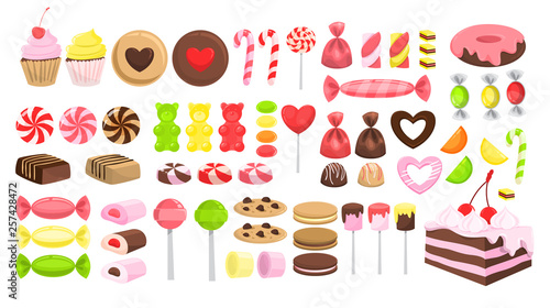Candy set. Collection of sweet dessert. Lollipop