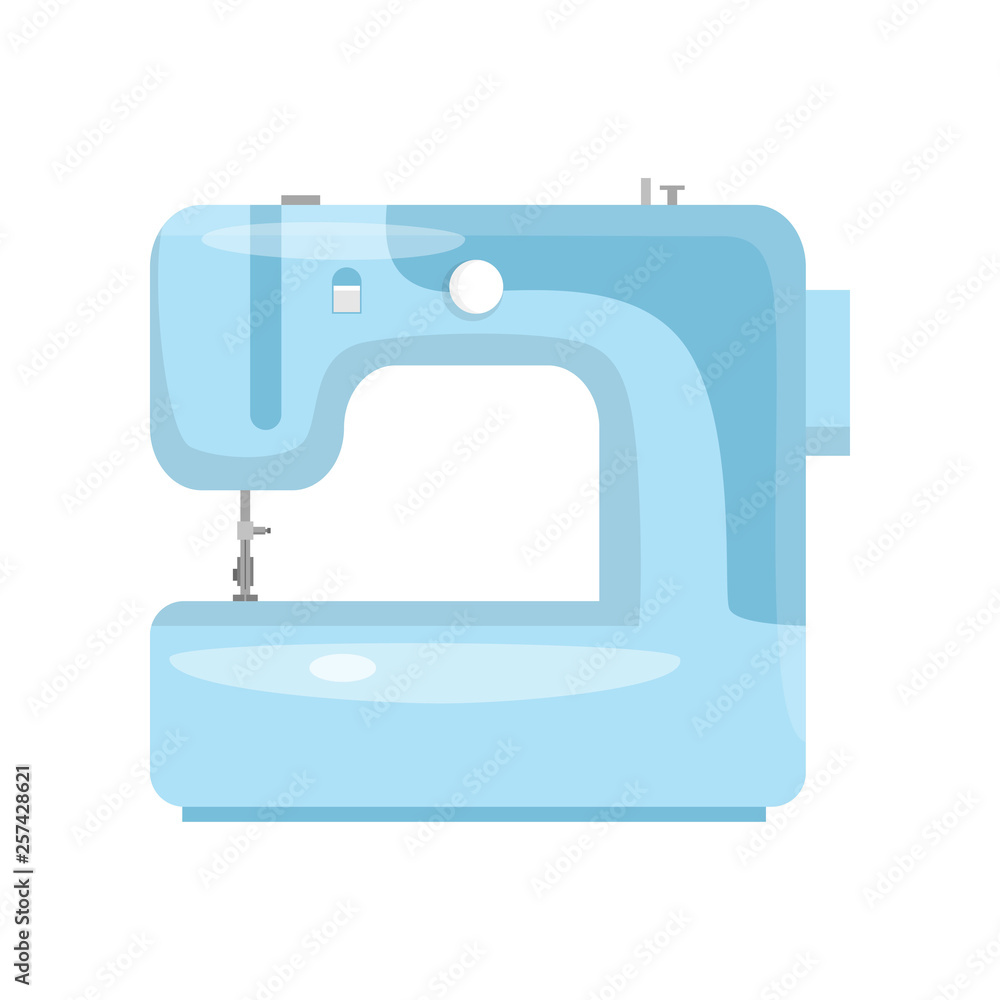 Light blue sewing machine for home and industrial use isolated on white background