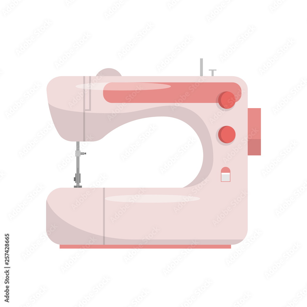 Modern model of sewing machine for home and industrial use isolated on white background