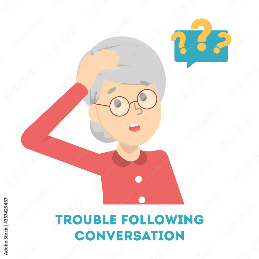 Woman having trouble in following the conversation Woman having trouble in following the conversation