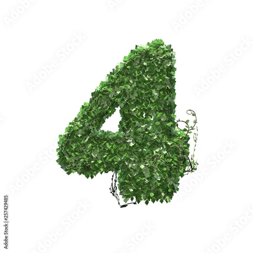 Number 4 created of green ivy leaves - isolated on a white background