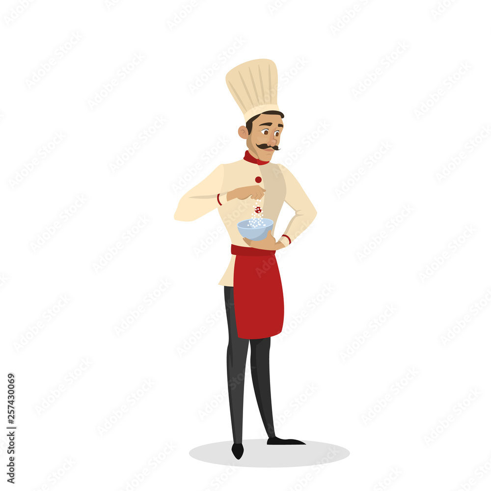 Restaurant chef cooking. Man in apron making tasty dish Restaurant chef cooking. Man in apron making tasty dish