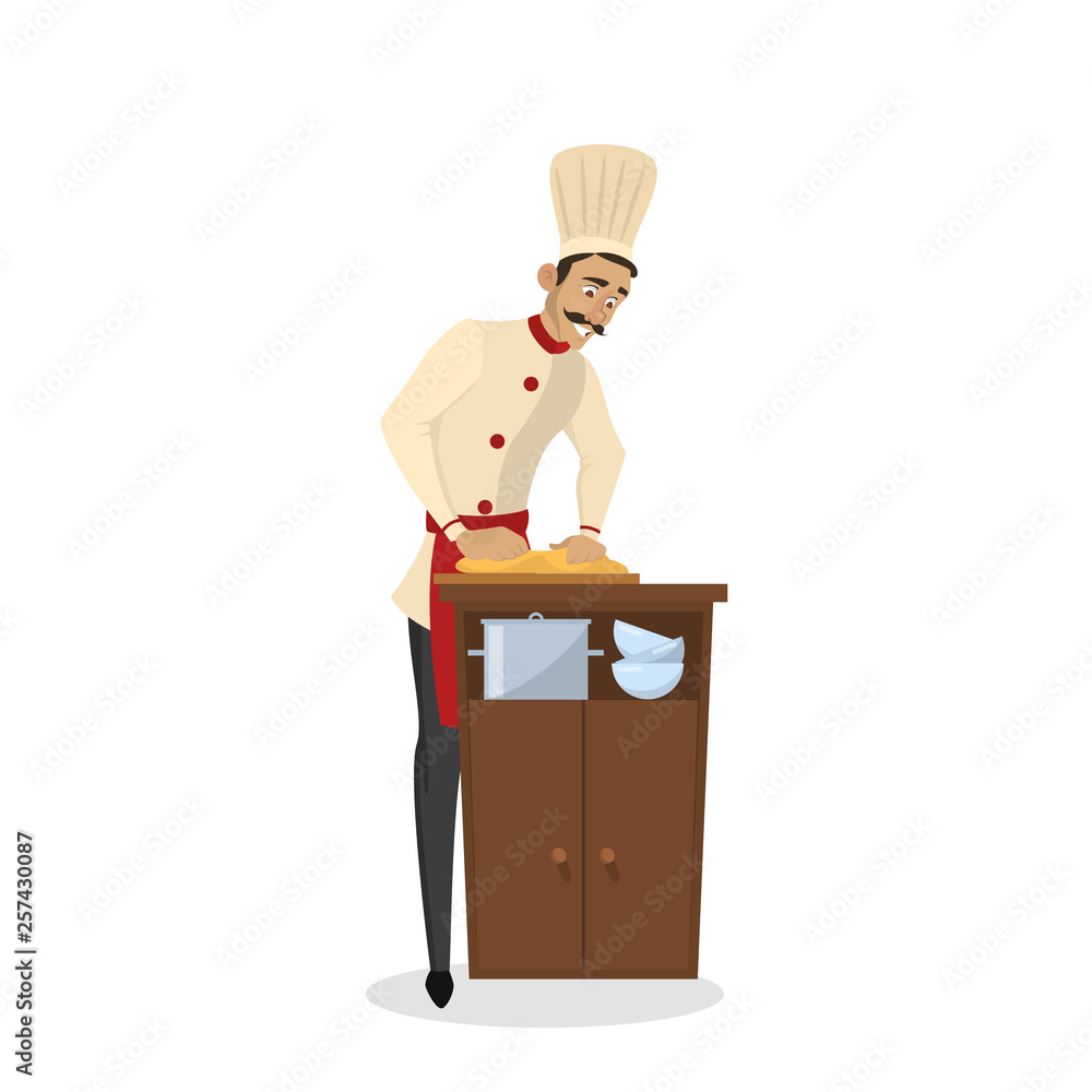 Restaurant chef cooking. Man in apron making tasty dish Restaurant chef cooking. Man in apron making tasty dish
