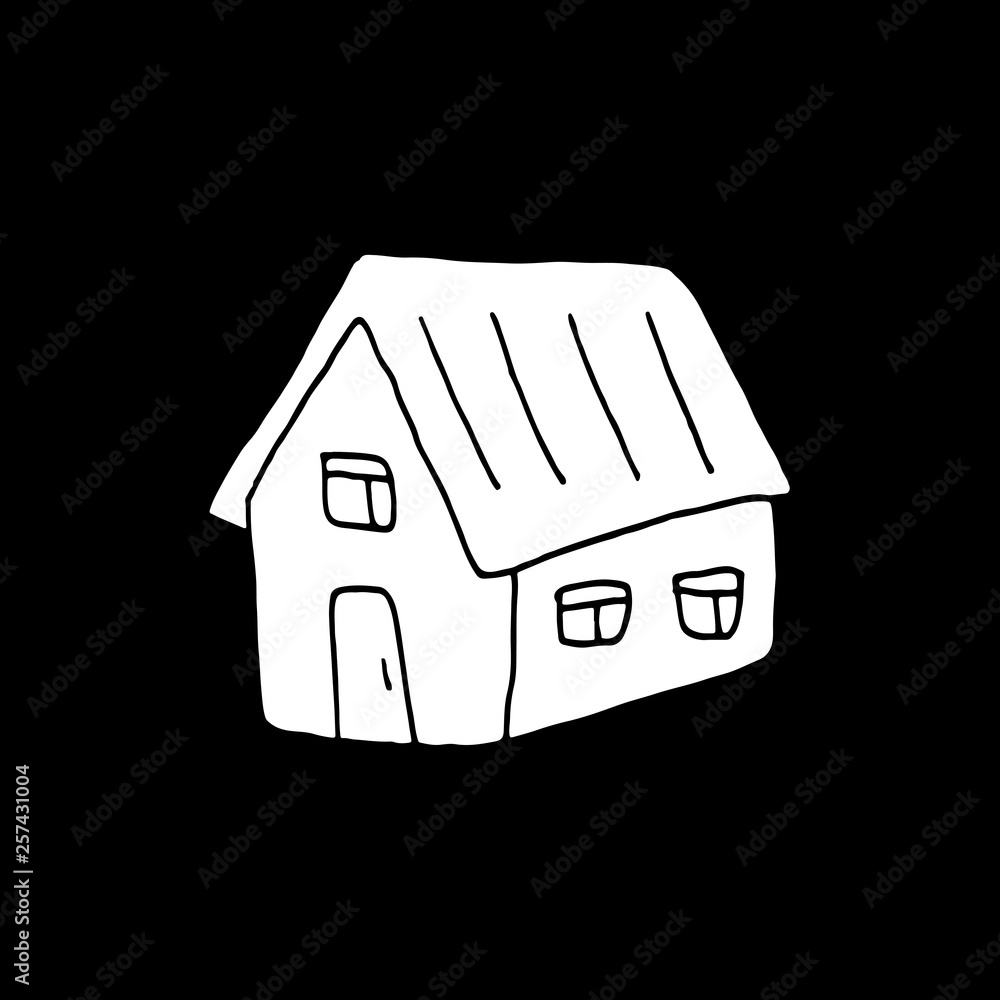 Cute cartoon hand drawn house illustration. Sweet vector black and white house illustration. Isolated monochrome doodle house illustration on black background. Stock Vector | Adobe Stock Cute cartoon hand drawn house illustration. Sweet vector black and white house illustration. Isolated monochrome doodle house illustration on black background. Stock Vector | Adobe Stock