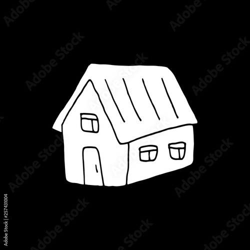 Cute Cartoon Hand Drawn House Illustration Sweet Vector Black And White House Illustration Isolated Monochrome Doodle House Illustration On Black Background Stock Vector Adobe Stock
