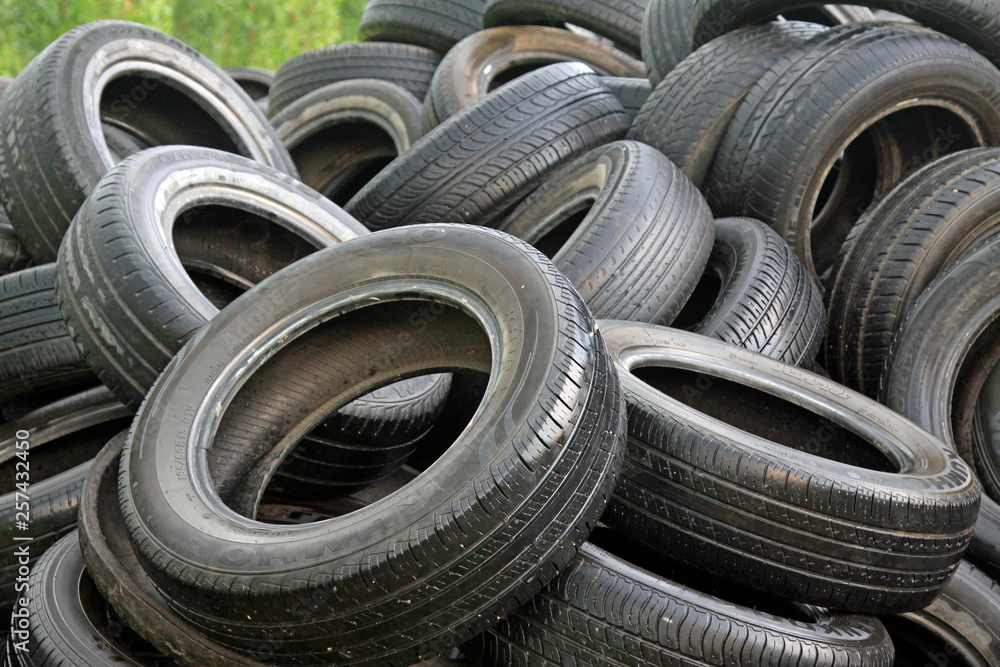 Obraz premium Piles of waste rubber tyre