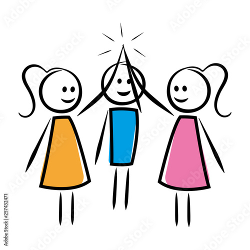 High Five zwischen Mann und zwei Frauen