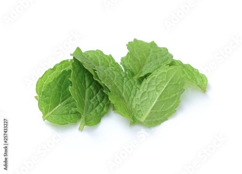Fresh mint leaves pattern isolated on white background