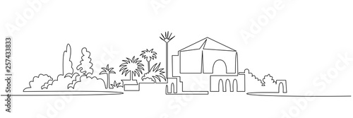 Cityscape continuous one line vector drawing. Menara garden.