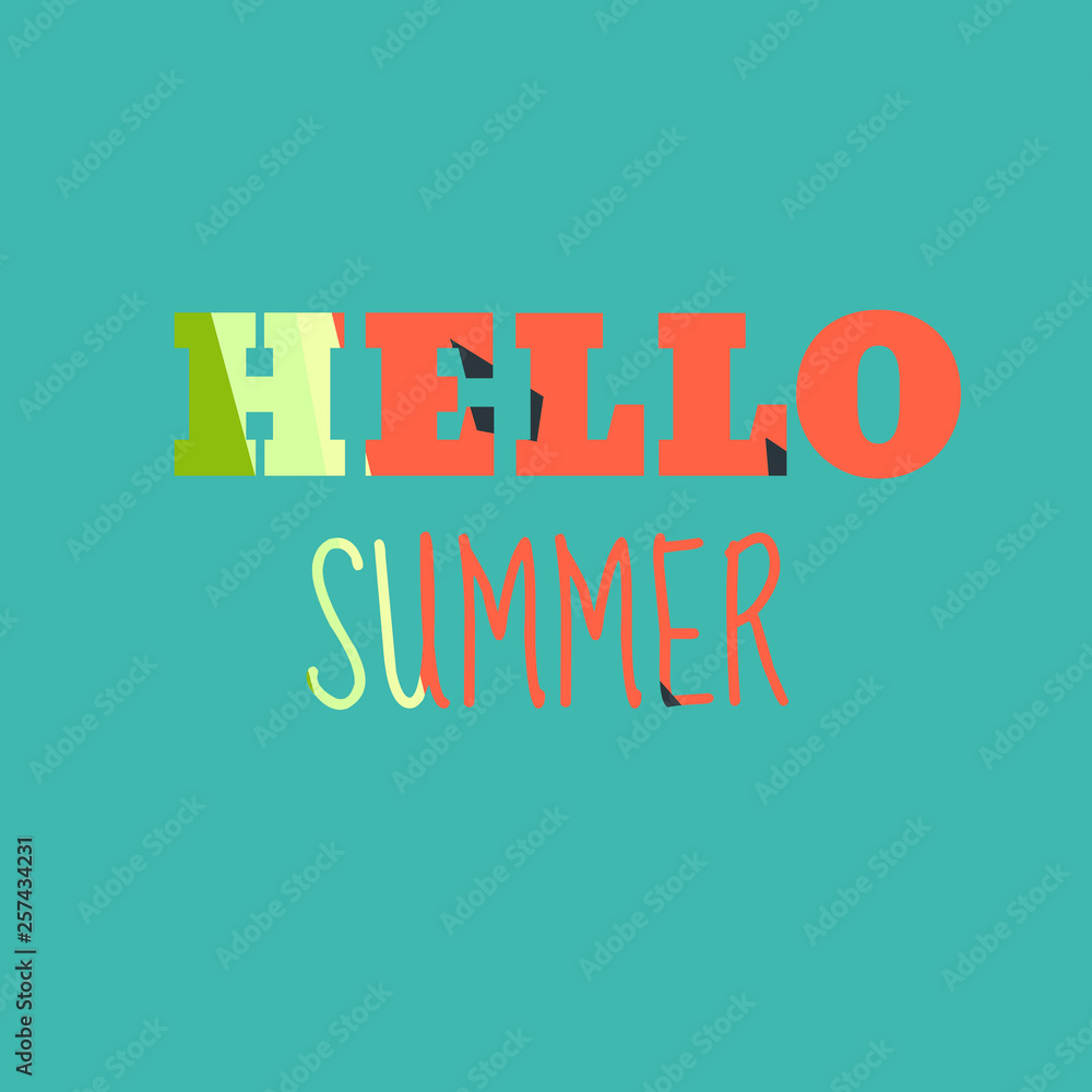 Hello summer text poster with watermelon background
