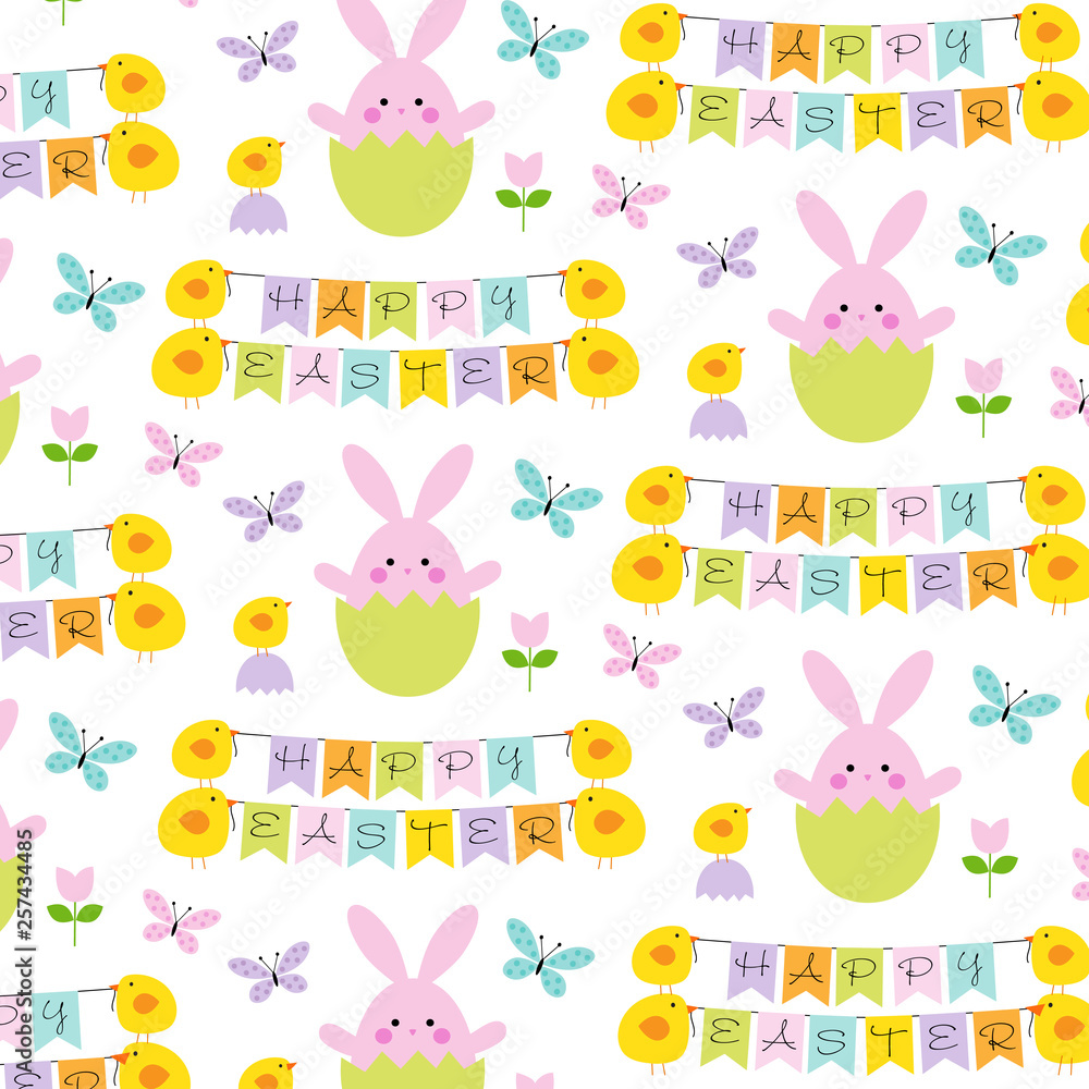 Happy easter pattern with bunnies and chicks Happy easter pattern with bunnies and chicks