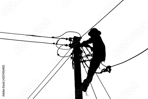 silhouette working people electrician on white background.