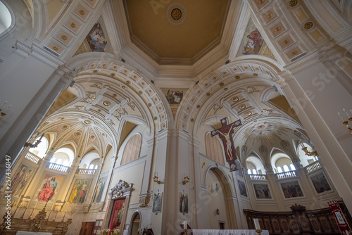 Alberobello, Puglia, Italy - Inside interior and chapel of the cathedral Basilica of Saints Cosmas and Damian (Parrocchia Santuario Basilica S.S. Cosma E Damiano). Church in trulli town