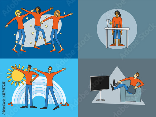 Wellbeing man and woman having fun and recreation and being lonely and bored