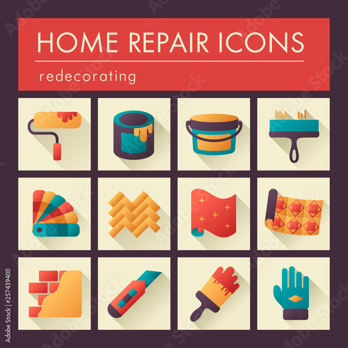 Home repair, remodelling, redecoration icon set