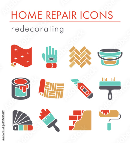 Home repair, remodelling, redecoration icon set