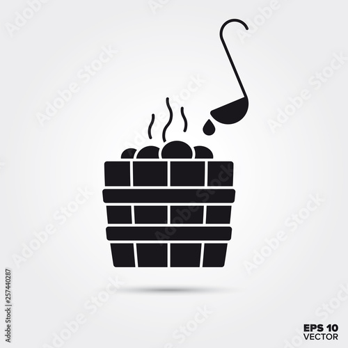 Sauna oven and ladle vector icon