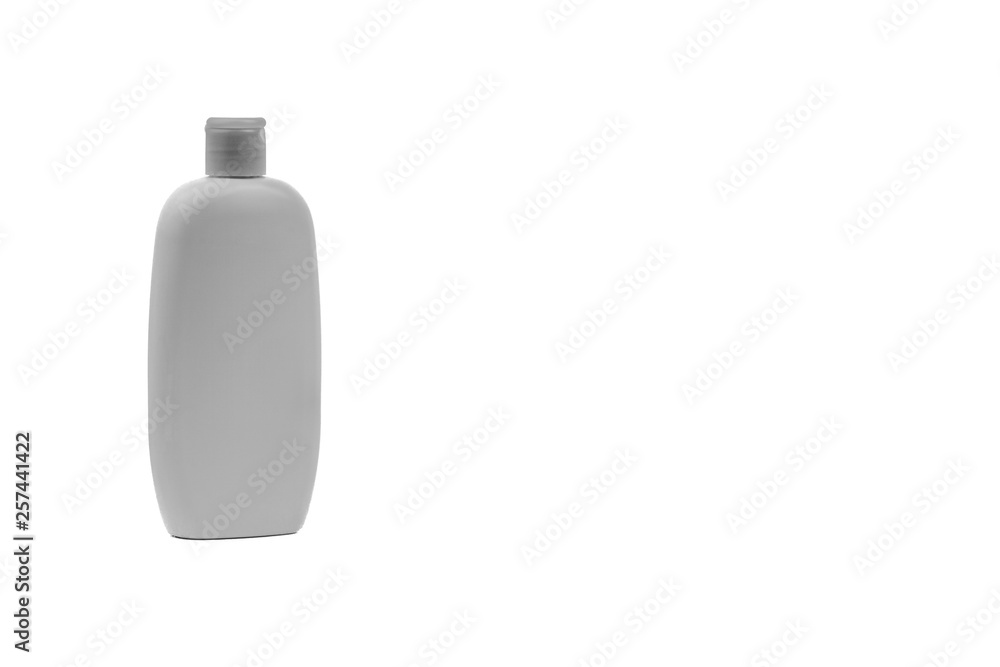 Baby oil or shampoo bottle isolated on white background. Copy Space and Black and White Baby oil or shampoo bottle isolated on white background. Copy Space and Black and White