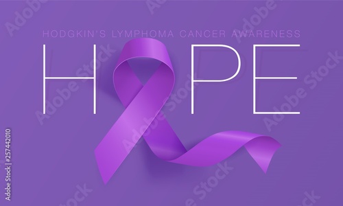 Hope. Hodgkin's Lymphoma Awareness Calligraphy Poster Design. Realistic Violet Ribbon. September is Cancer Awareness Month. Vector