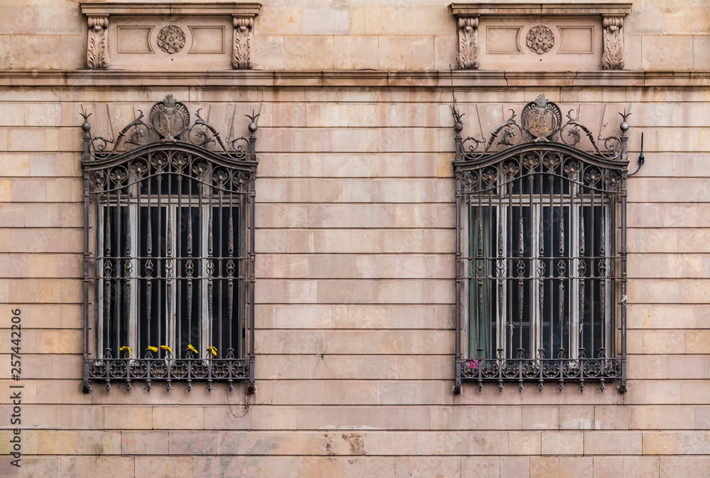 Windows in row on facade of historic building Windows in row on facade of historic building