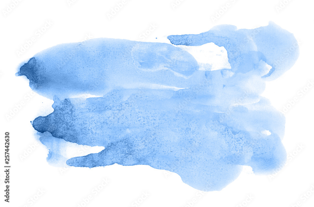 Abstract watercolor background hand-drawn on paper. Volumetric smoke elements. Blue color. For design, web, card, text, decoration, surfaces. Abstract watercolor background hand-drawn on paper. Volumetric smoke elements. Blue color. For design, web, card, text, decoration, surfaces.