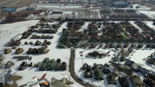 Aerial view of various military technology [4K] [30 fps]