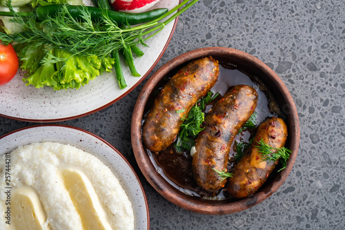 kupati homemade sausage and ghomi with cheese suluguni photo