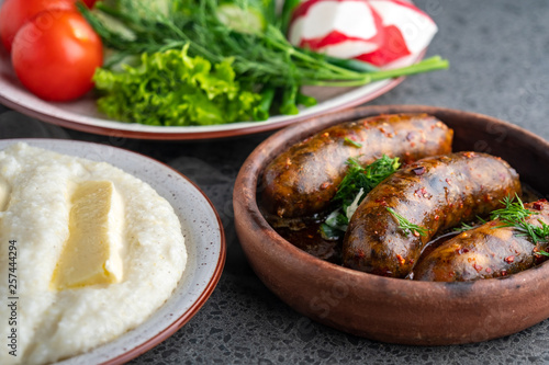 kupati homemade sausage and ghomi with cheese suluguni