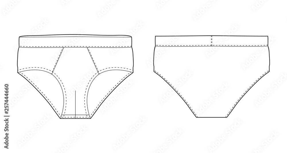 Brief pants underwear isolated technical sketch. Vector illustration of