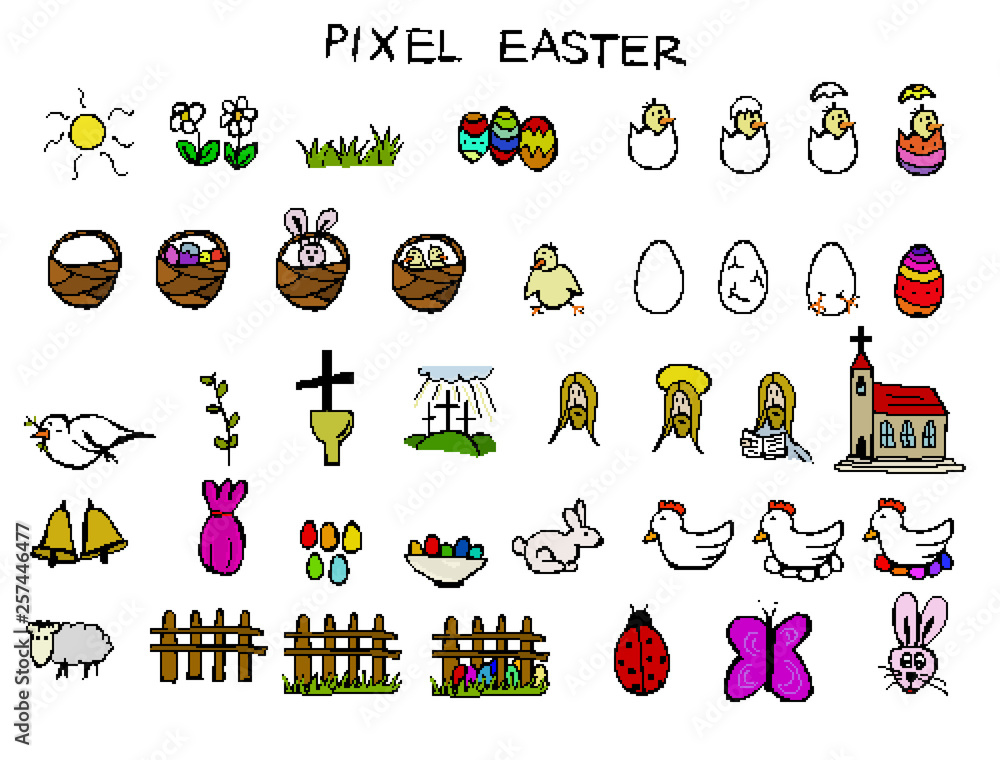 Pixel Easter icons Pixel Easter icons