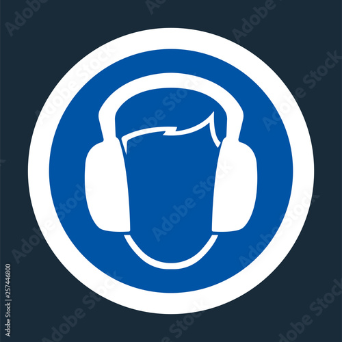 Symbol Wear Ear muff sign on black background