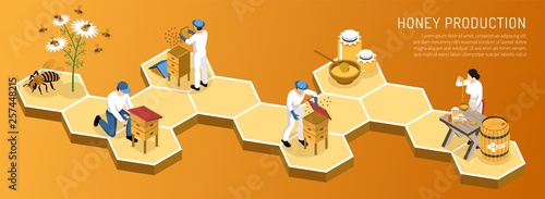 Honey Production Isometric Horizontal Illustration